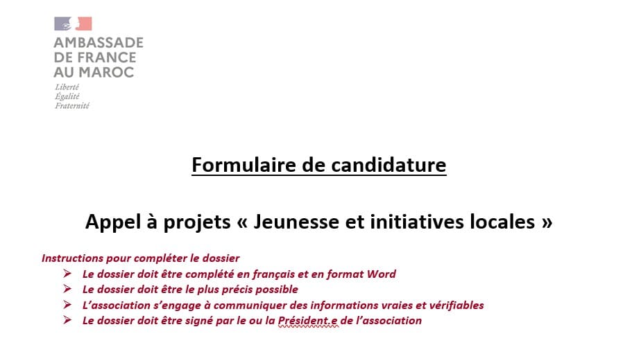 AAP Jeunesse 2023 formulaire - La France au Maroc